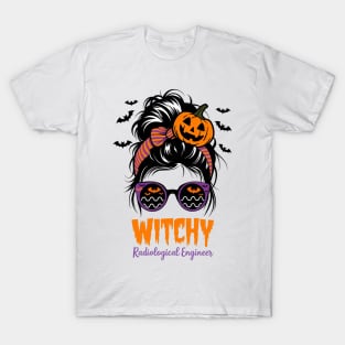 Messy Bun Witchy Radiological Engineer Halloween T-Shirt